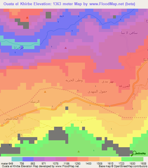 Ouata el Khirbe,Lebanon Elevation Map