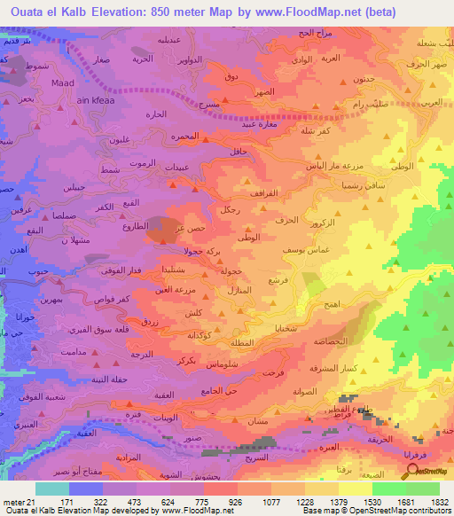 Ouata el Kalb,Lebanon Elevation Map