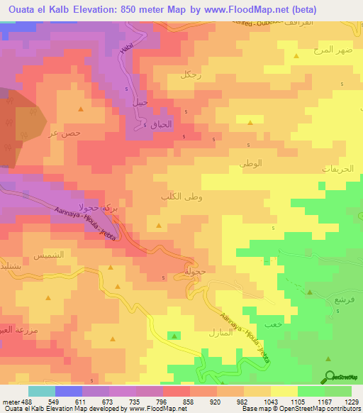Ouata el Kalb,Lebanon Elevation Map