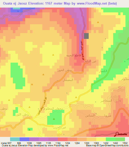 Ouata ej Jaouz,Lebanon Elevation Map