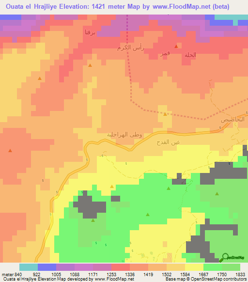 Ouata el Hrajliye,Lebanon Elevation Map