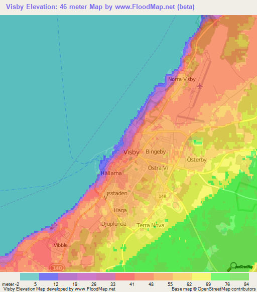 Visby,Sweden Elevation Map