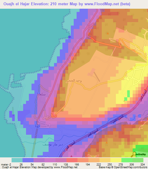 Ouajh el Hajar,Lebanon Elevation Map