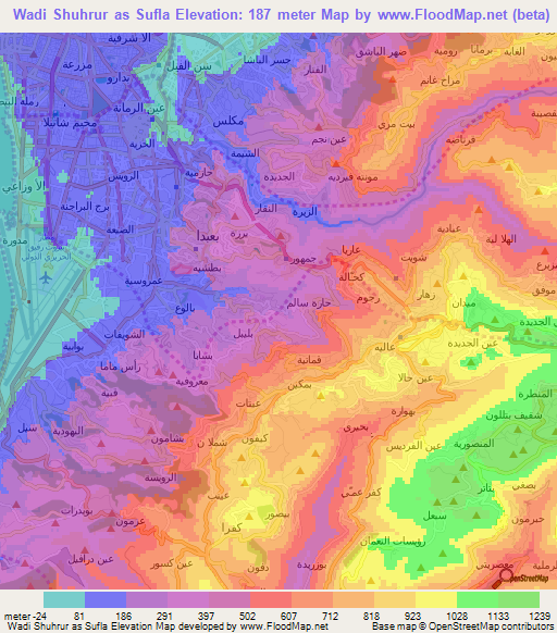 Wadi Shuhrur as Sufla,Lebanon Elevation Map