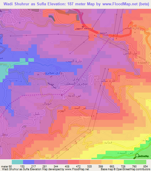 Wadi Shuhrur as Sufla,Lebanon Elevation Map