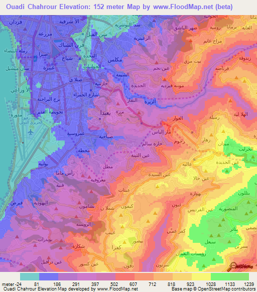 Ouadi Chahrour,Lebanon Elevation Map