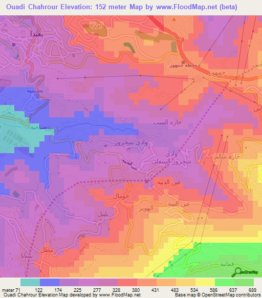 Ouadi Chahrour,Lebanon Elevation Map