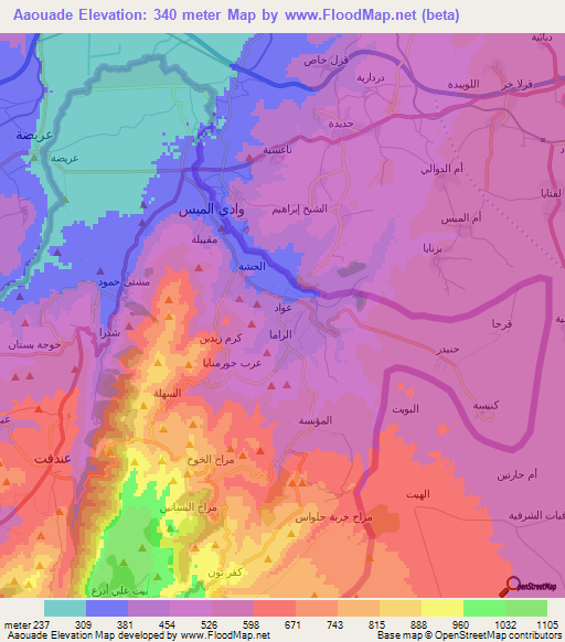 Aaouade,Lebanon Elevation Map