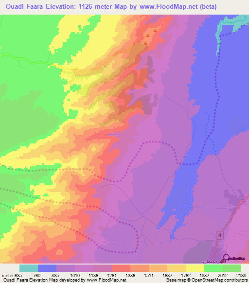 Ouadi Faara,Lebanon Elevation Map