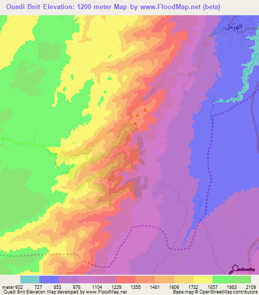 Ouadi Bnit,Lebanon Elevation Map