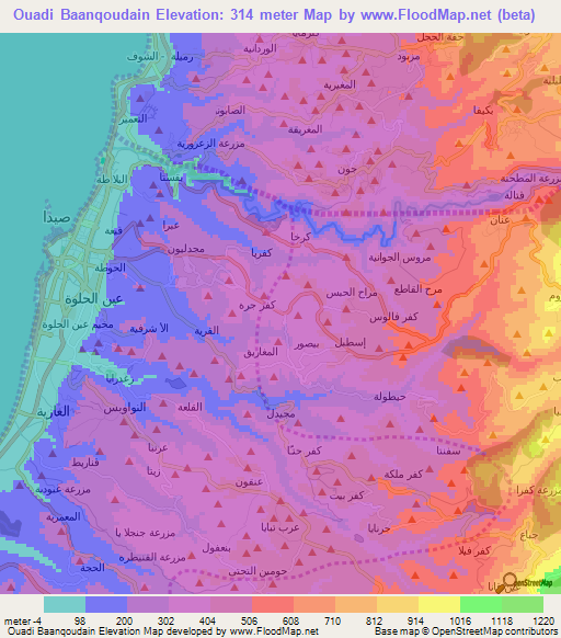 Ouadi Baanqoudain,Lebanon Elevation Map