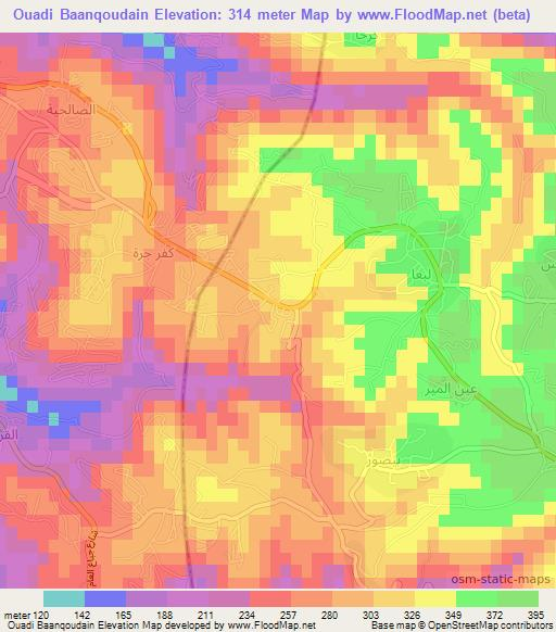 Ouadi Baanqoudain,Lebanon Elevation Map