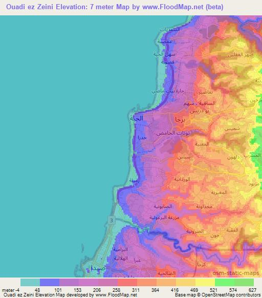Ouadi ez Zeini,Lebanon Elevation Map