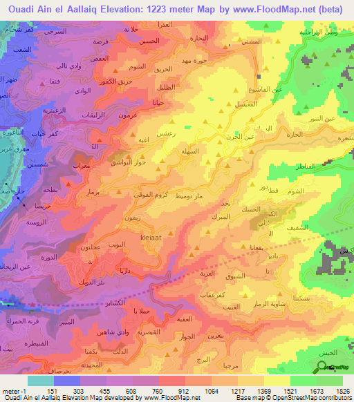 Ouadi Ain el Aallaiq,Lebanon Elevation Map