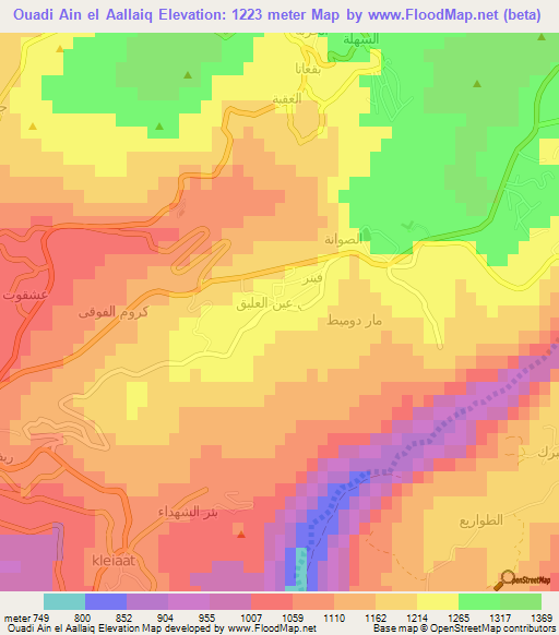 Ouadi Ain el Aallaiq,Lebanon Elevation Map
