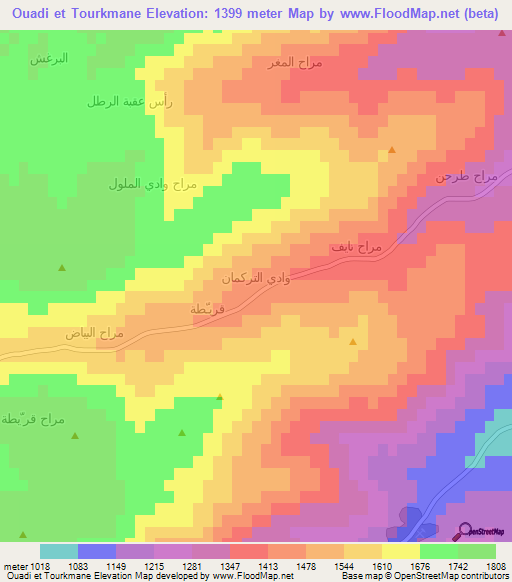 Ouadi et Tourkmane,Lebanon Elevation Map