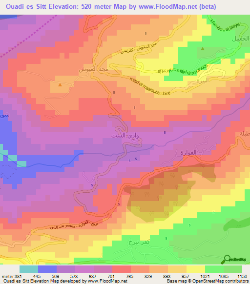 Ouadi es Sitt,Lebanon Elevation Map