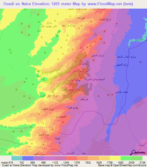 Ouadi en Naira,Lebanon Elevation Map