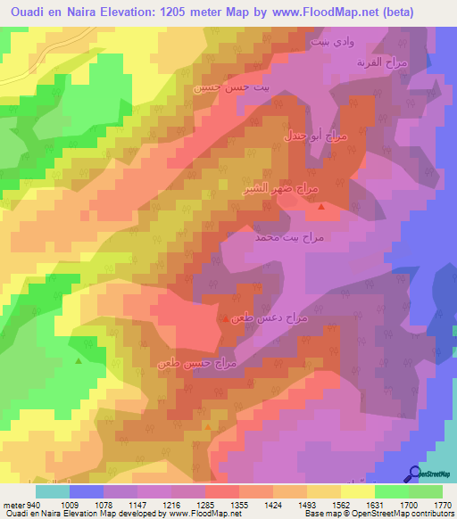 Ouadi en Naira,Lebanon Elevation Map
