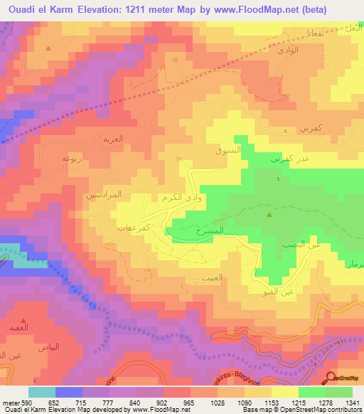 Ouadi el Karm,Lebanon Elevation Map