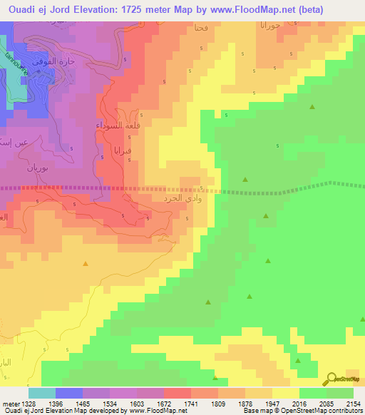 Ouadi ej Jord,Lebanon Elevation Map