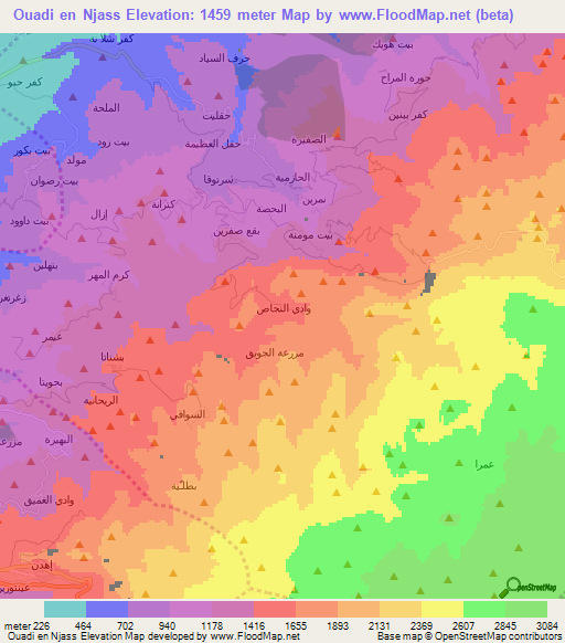 Ouadi en Njass,Lebanon Elevation Map