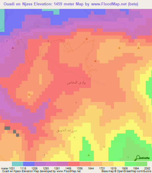 Ouadi en Njass,Lebanon Elevation Map