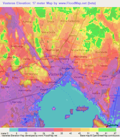 Vasteras,Sweden Elevation Map