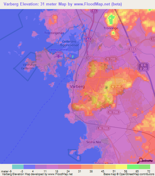 Varberg,Sweden Elevation Map