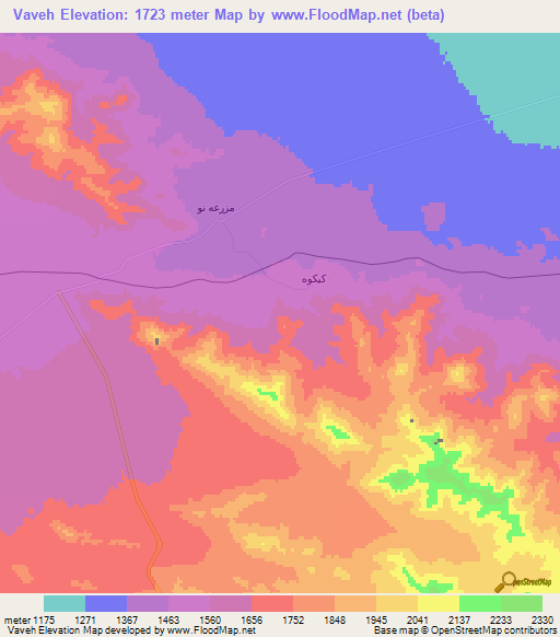 Vaveh,Iran Elevation Map