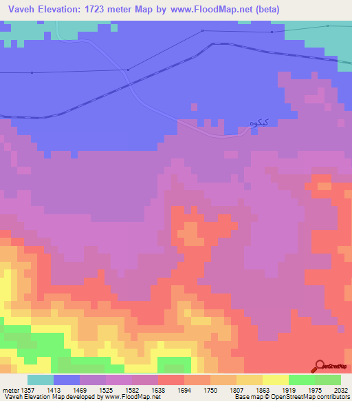 Vaveh,Iran Elevation Map