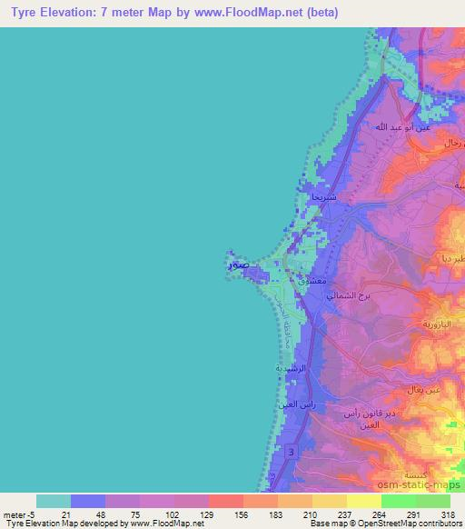 Tyre,Lebanon Elevation Map
