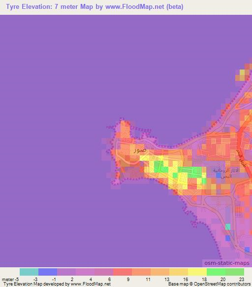 Tyre,Lebanon Elevation Map