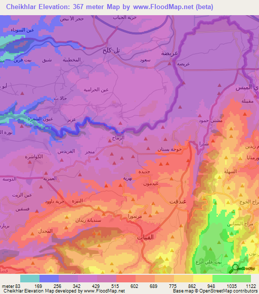 Cheikhlar,Lebanon Elevation Map