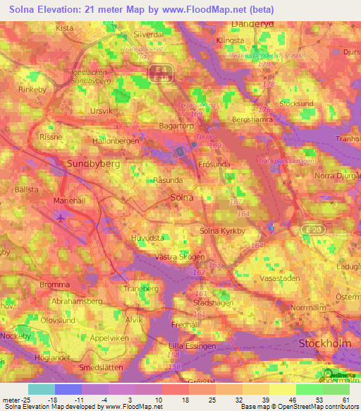Solna,Sweden Elevation Map