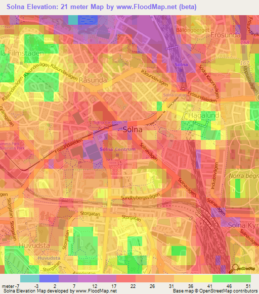 Solna,Sweden Elevation Map