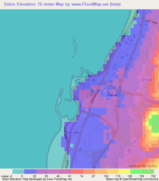 Sidon,Lebanon Elevation Map