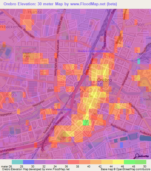 Orebro,Sweden Elevation Map