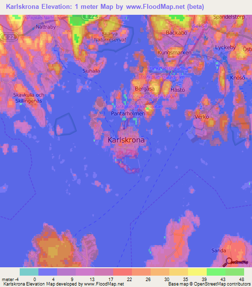 Karlskrona,Sweden Elevation Map