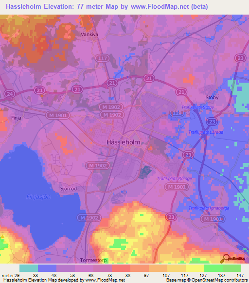 Hassleholm,Sweden Elevation Map