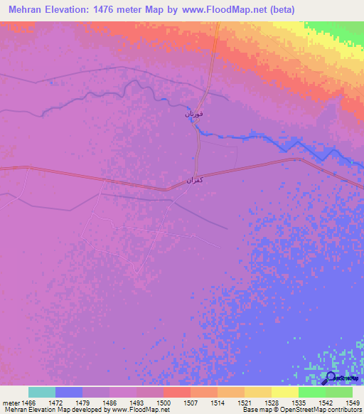 Mehran,Iran Elevation Map