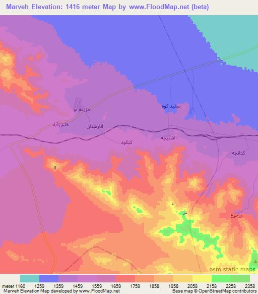Marveh,Iran Elevation Map