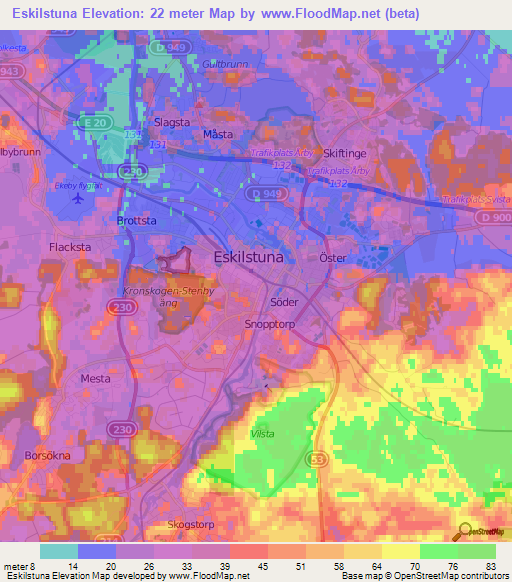Eskilstuna,Sweden Elevation Map