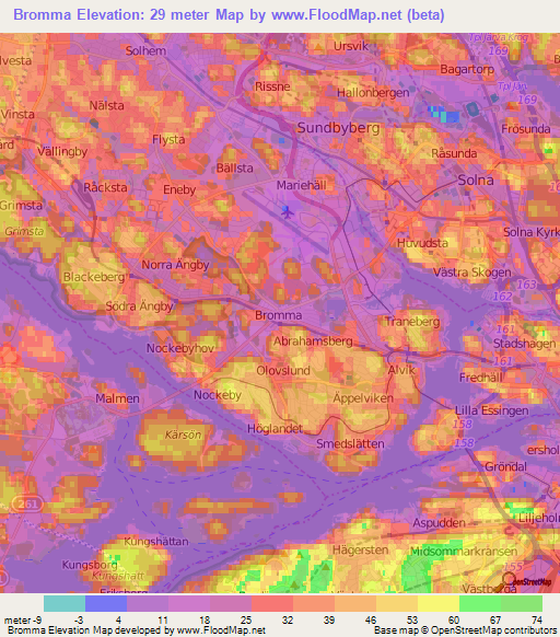 Bromma,Sweden Elevation Map