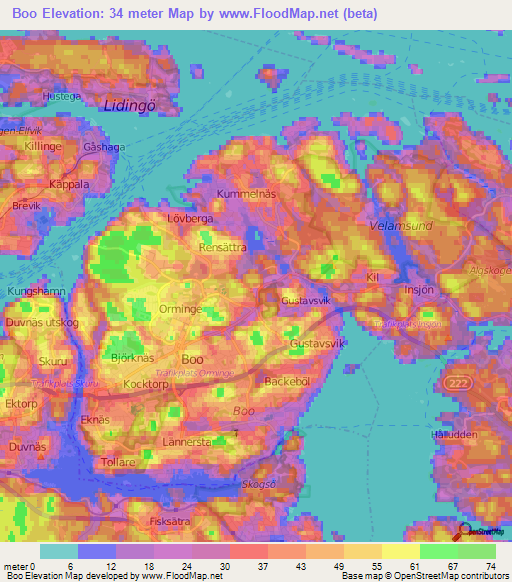 Boo,Sweden Elevation Map