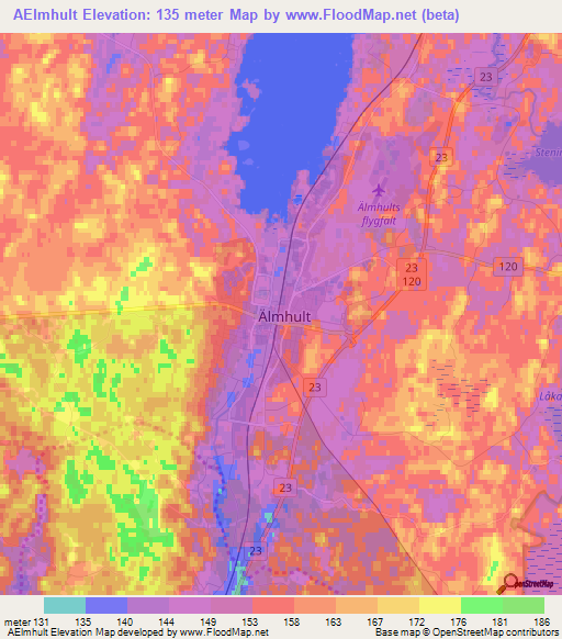 AElmhult,Sweden Elevation Map