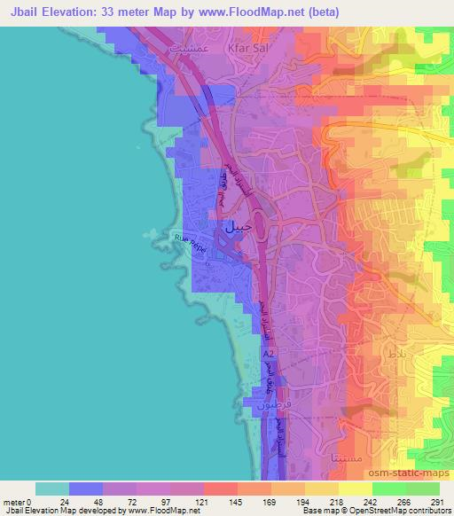 Jbail,Lebanon Elevation Map