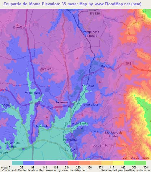 Zouparria do Monte,Portugal Elevation Map