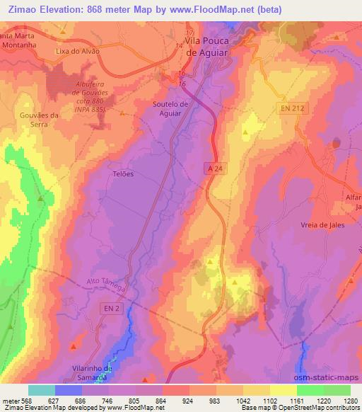 Zimao,Portugal Elevation Map