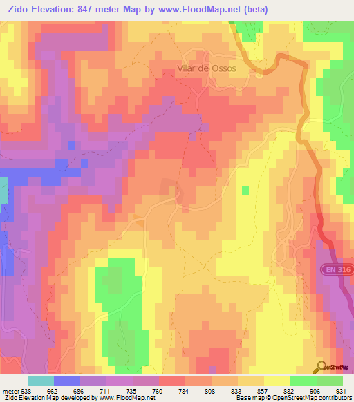 Zido,Portugal Elevation Map